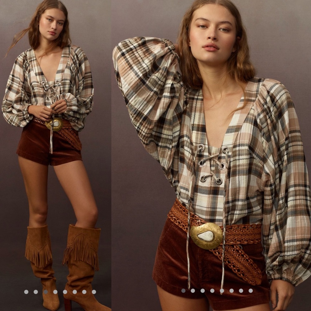 By Anthropologie long sleeve lace up dolman blouse